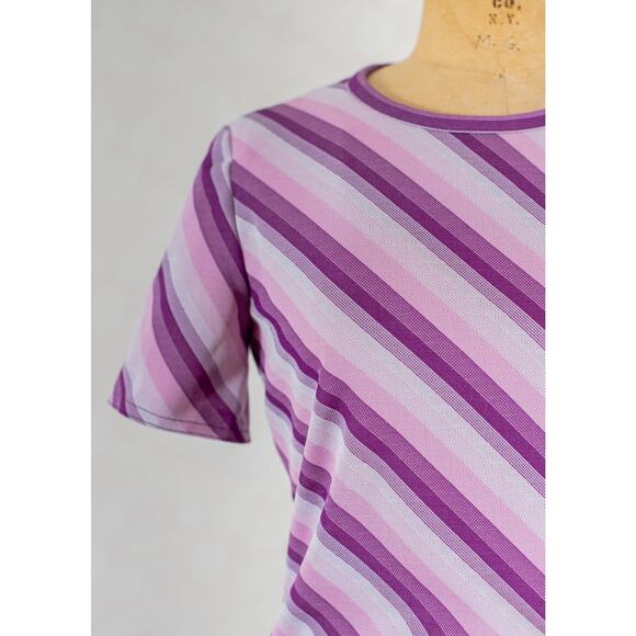 Vintage 80s retro 1980s women's purple diagonal stripe cropped shirt blouse, XS - Picture 5 of 10